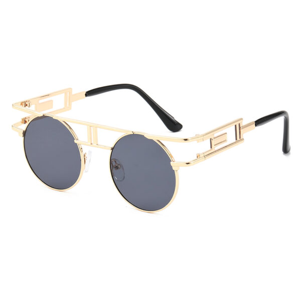 Round sunglasses for men with black lens and gold metal frame