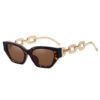 tortoise shell cat eye sunglasses for women with brown uv400 lenses and gold metal chain link temples