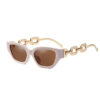 Beige Cream frame cat eye sunglasses with brown uv 400 lenses and gold metal chain link temples