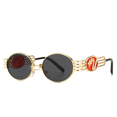 Gold frame steampunk sunglasses for men dragon glasses