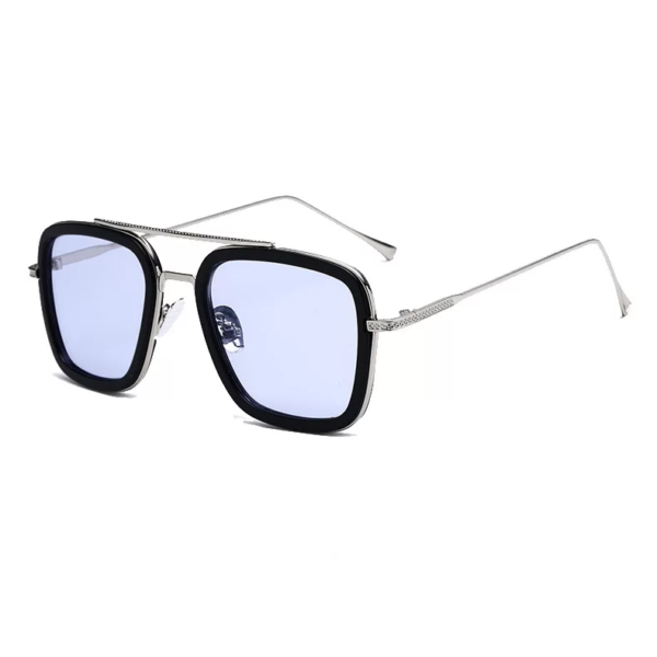 Tony stark sunglasses or Edith Sunglasses with blue lens worn by iron man and spider man in marvel movies that feature Robert Downey Junior and Tom Holland