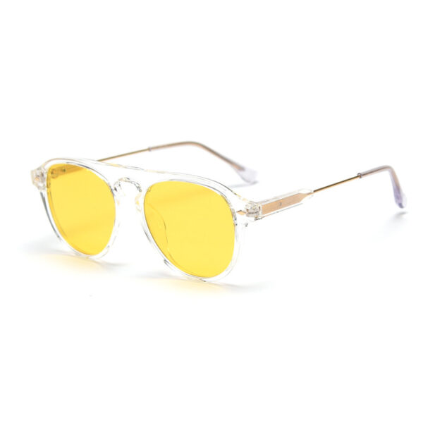 Yellow polarised pilot sunglasses with clear frame